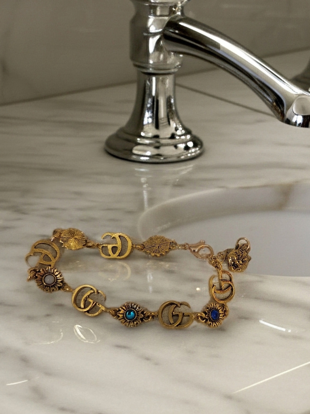 Gucci Black Scrunchie with Gold & Blue Stone Bracelet - Picture 3 of 7
